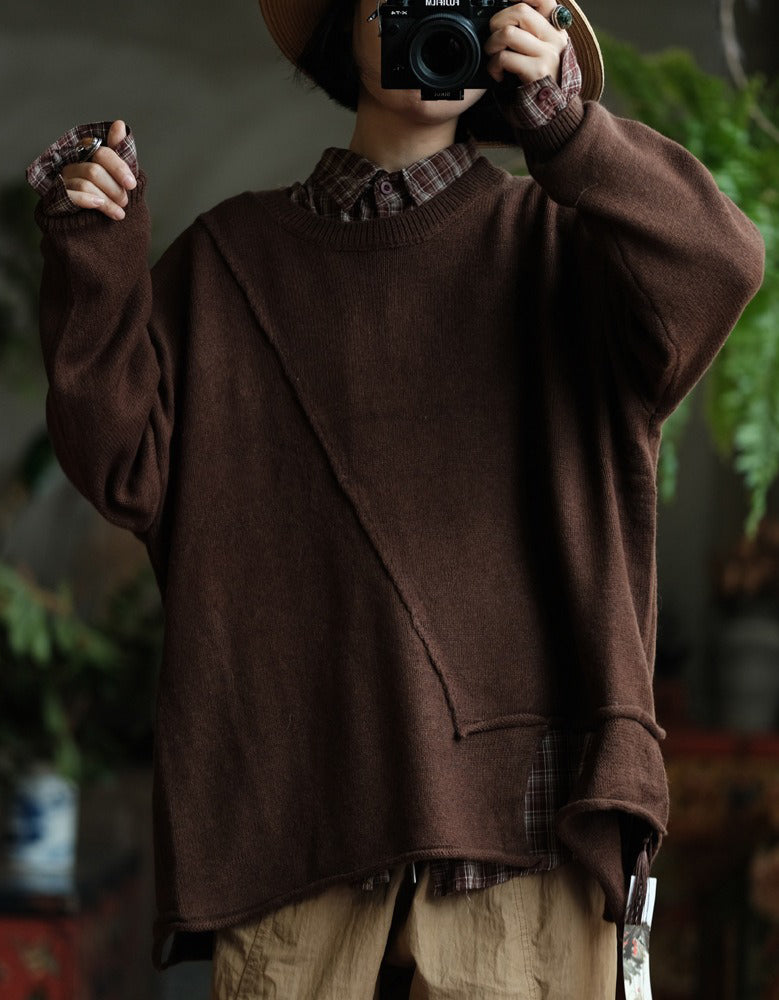 Women’s Vintage Oversized Asymmetric Knit Sweater