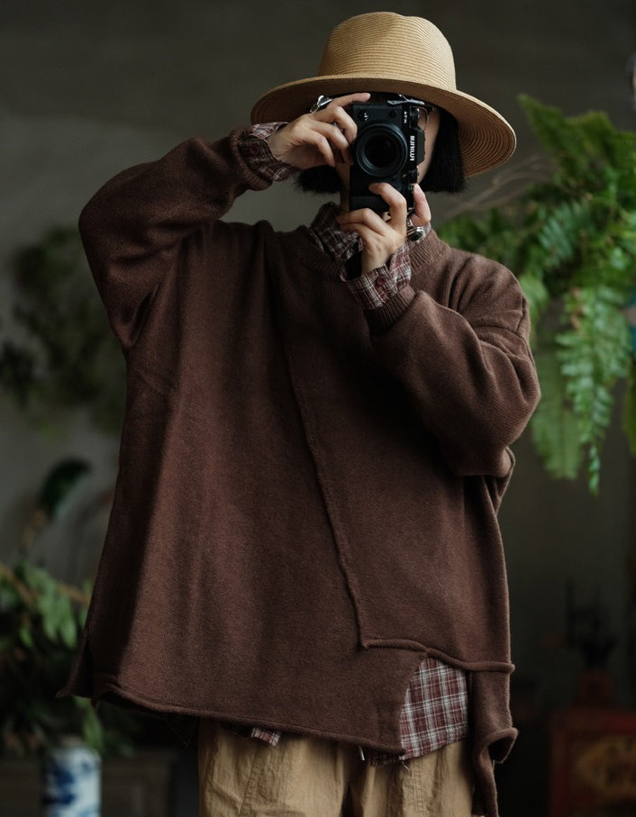 Women’s Vintage Oversized Asymmetric Knit Sweater