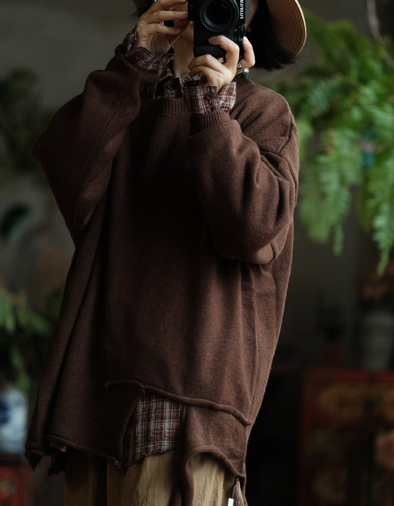 Women’s Vintage Oversized Asymmetric Knit Sweater