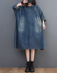 women oversized denim dress loose fit front view