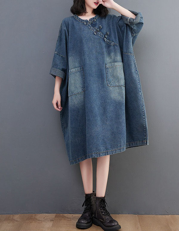 women oversized denim dress loose fit front view