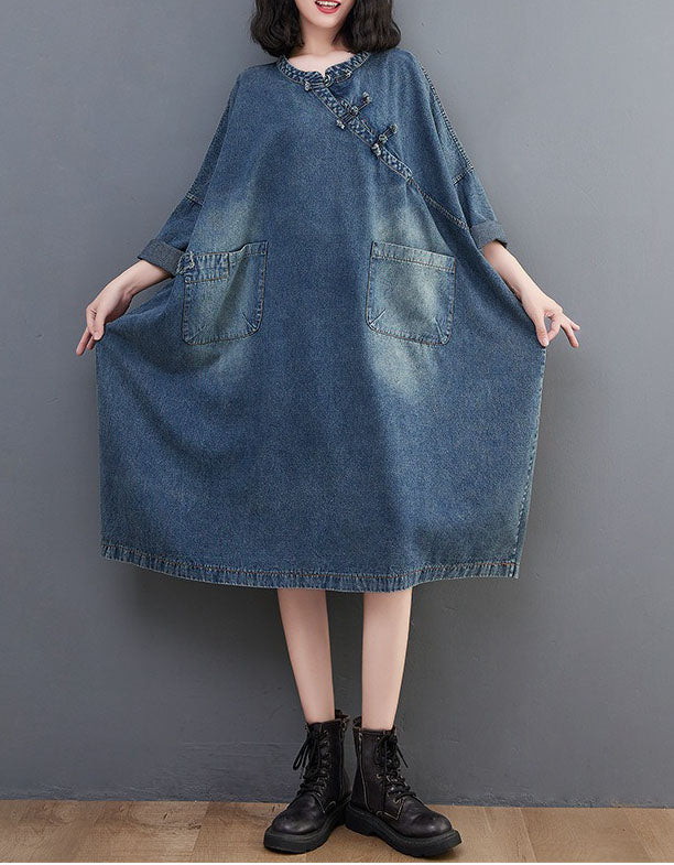 women vintage style denim dress relaxed fit