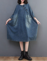 women vintage style denim dress relaxed fit