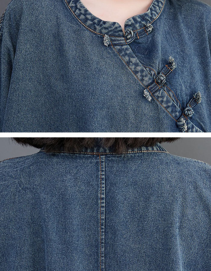 Close-up of women baggy denim dress 