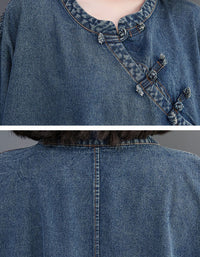Close-up of women baggy denim dress 