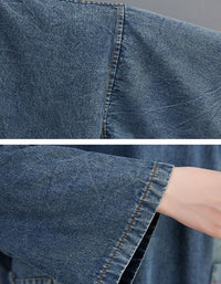 close-up of women loose fit denim dress comfortable style