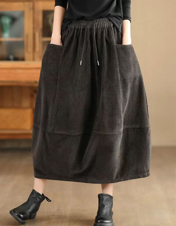 Women’s Vintage Patch Pocket Loose Corduroy Skirt