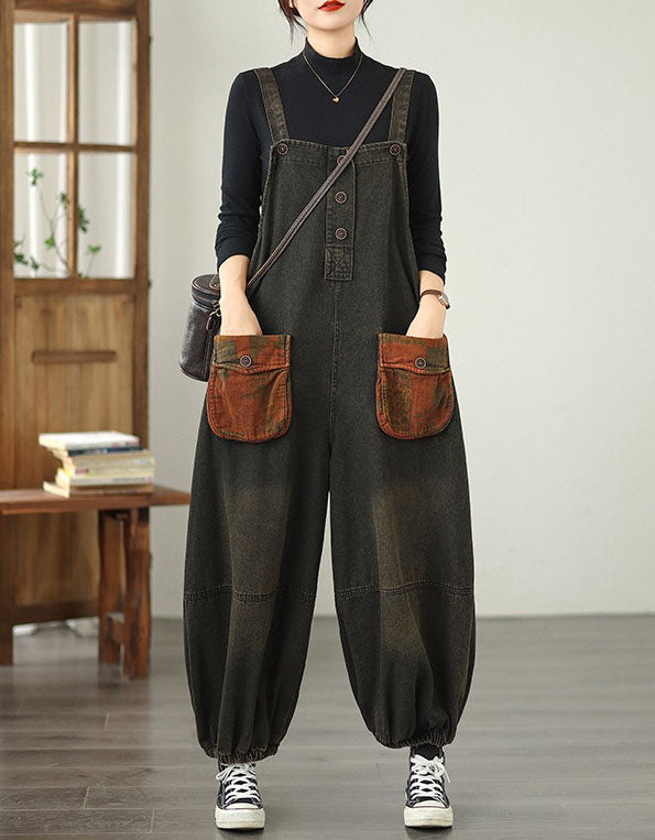 Women’s Vintage Patch Pockets Baggy Denim Jumpsuit