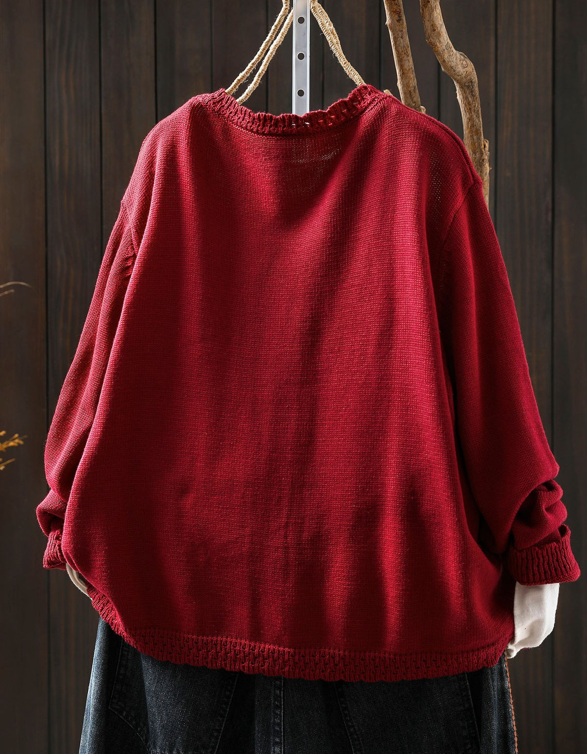 Women’s vintage knit cardigan button front red back view