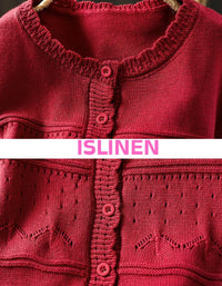 Women’s cozy knit cardigan layered look close-up