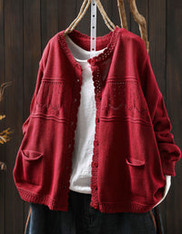 Women’s vintage knit cardigan button front red
