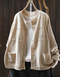 Women’s vintage knit cardigan button front beige