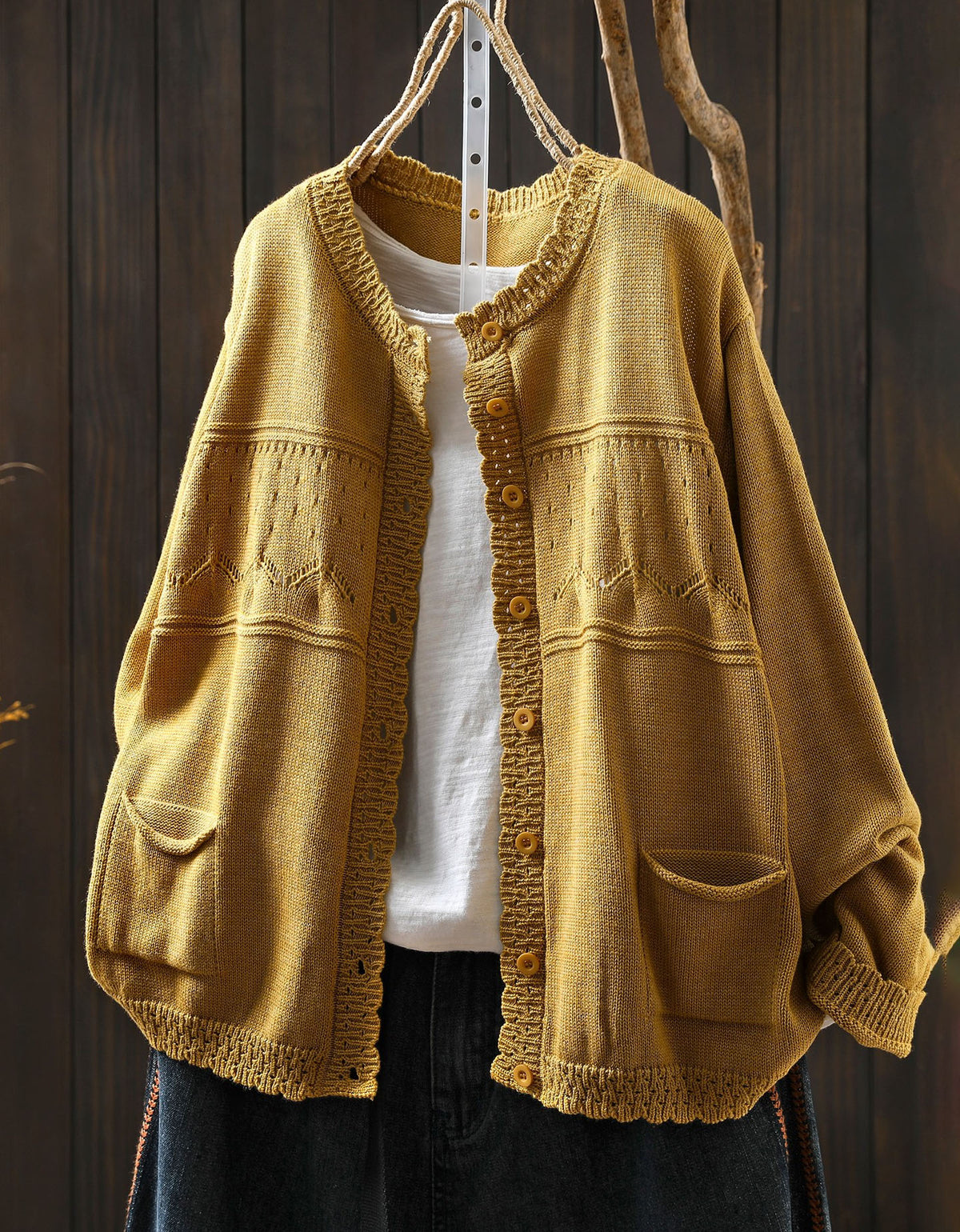Women’s vintage knit cardigan button front yellow