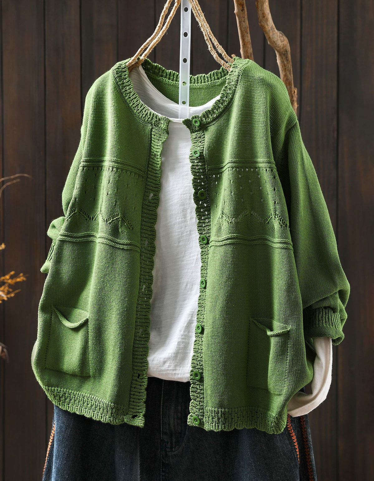 Women’s vintage knit cardigan button front green