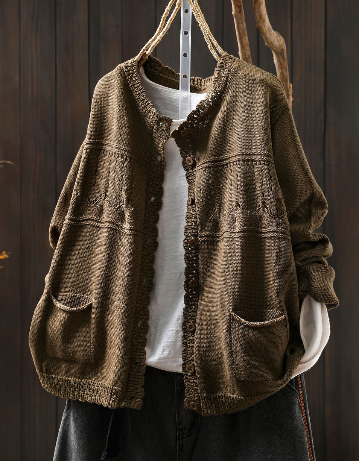 Women’s vintage knit cardigan button front coffee