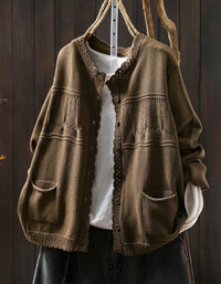 Women’s vintage knit cardigan button front coffee