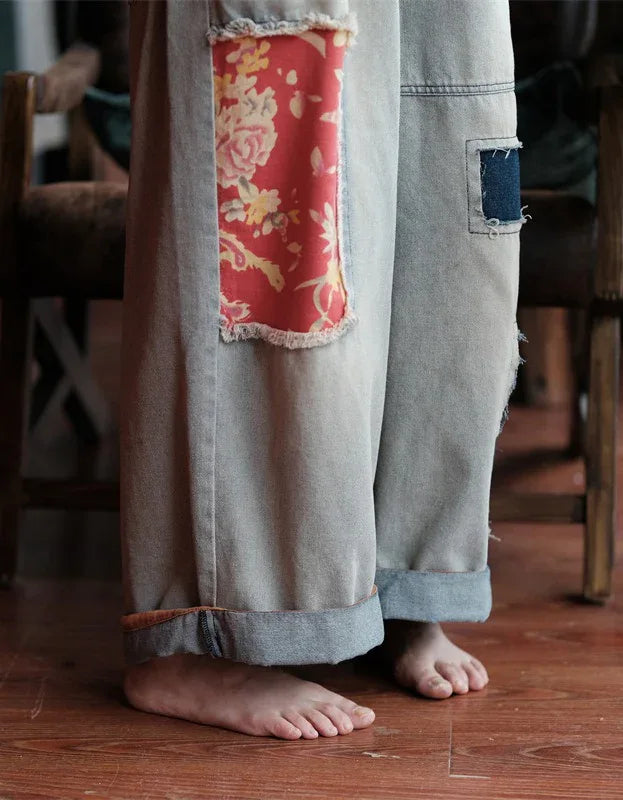 Women’s Vintage Patchwork Loose Wide Leg Jeans - Islinen