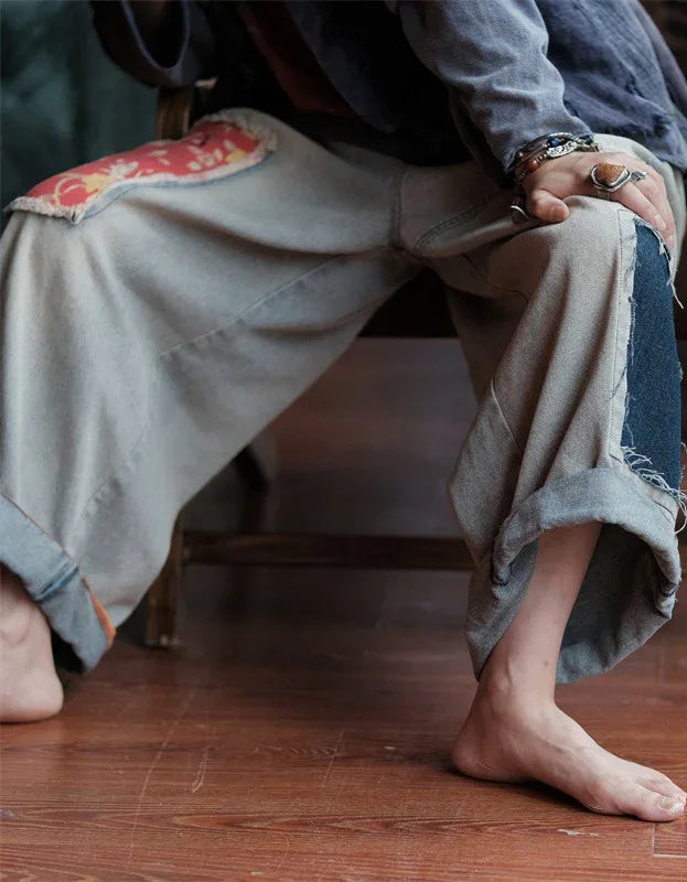 Women’s Vintage Patchwork Loose Wide Leg Jeans - Islinen
