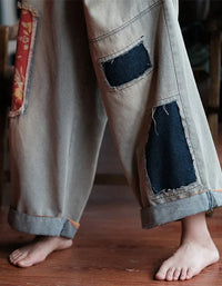 Women’s Vintage Patchwork Loose Wide Leg Jeans - Islinen