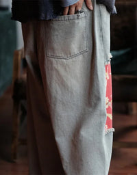 Women’s Vintage Patchwork Loose Wide Leg Jeans - Islinen
