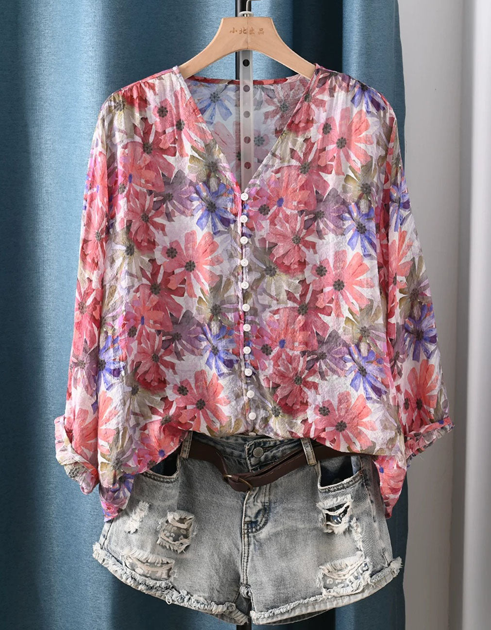 Lightweight Floral Button-Up Bohemian Summer Shirt