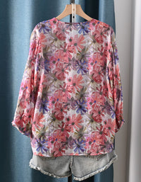 Women's relaxed fit floral vacation blouse for summer