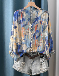 Vintage Floral Print Loose Fit Summer Beach Blouse