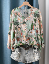 Women's Airy Floral V-Neck Casual Vacation Top