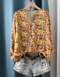 Boho Floral Button Front Long Sleeve Casual Shirt