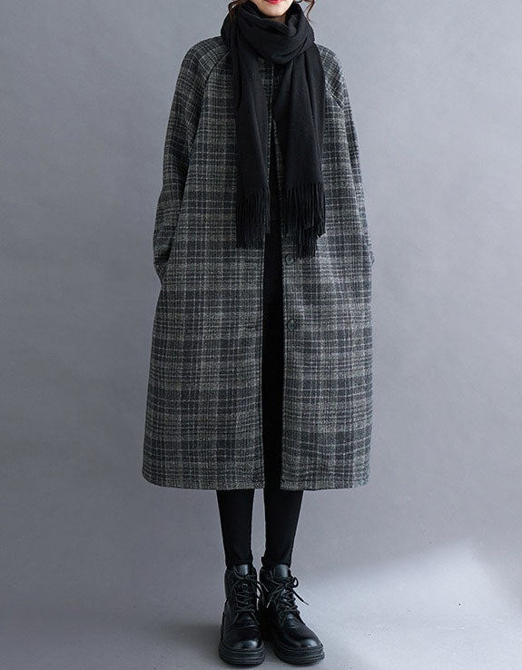Women’s Vintage Plaid Long Wool Coat