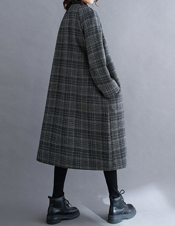 Women’s Vintage Plaid Long Wool Coat