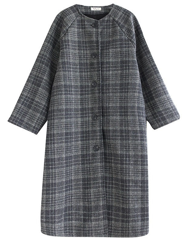 Women’s Vintage Plaid Long Wool Coat