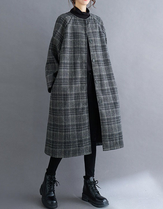 Women’s Vintage Plaid Long Wool Coat
