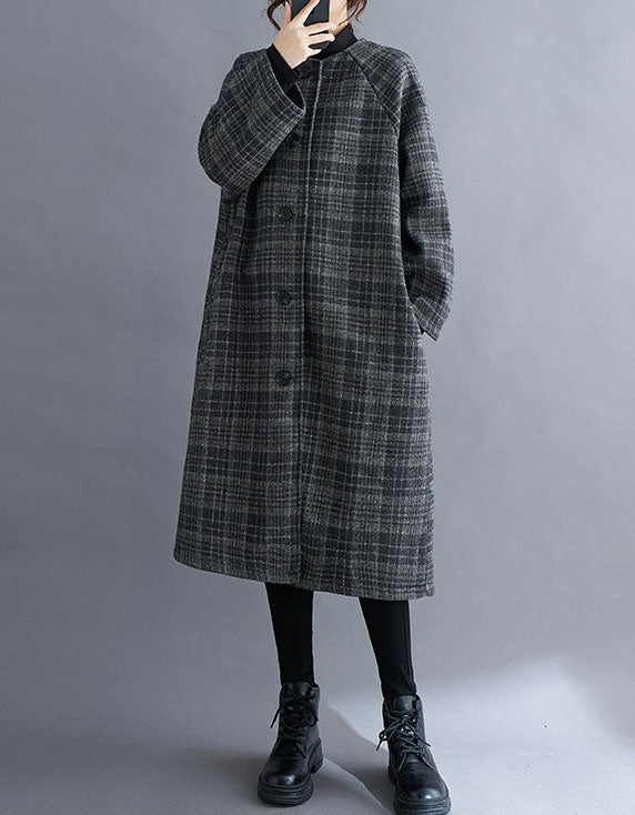 Women’s Vintage Plaid Long Wool Coat