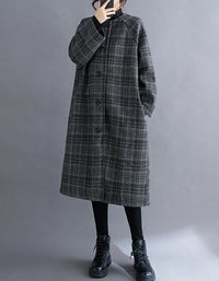 Women’s Vintage Plaid Long Wool Coat