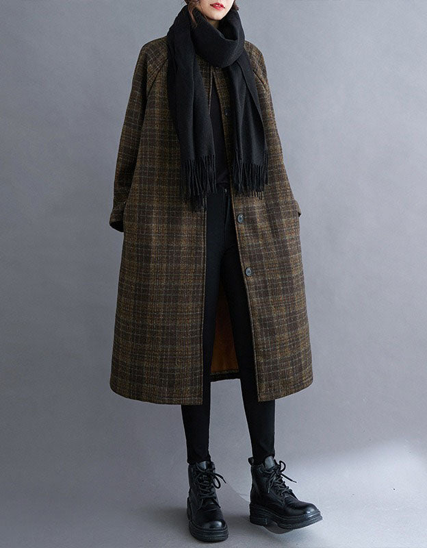 Women’s Vintage Plaid Long Wool Coat