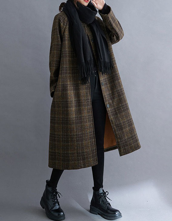 Women’s Vintage Plaid Long Wool Coat