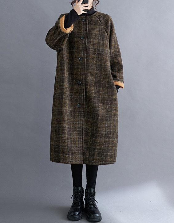 Women’s Vintage Plaid Long Wool Coat