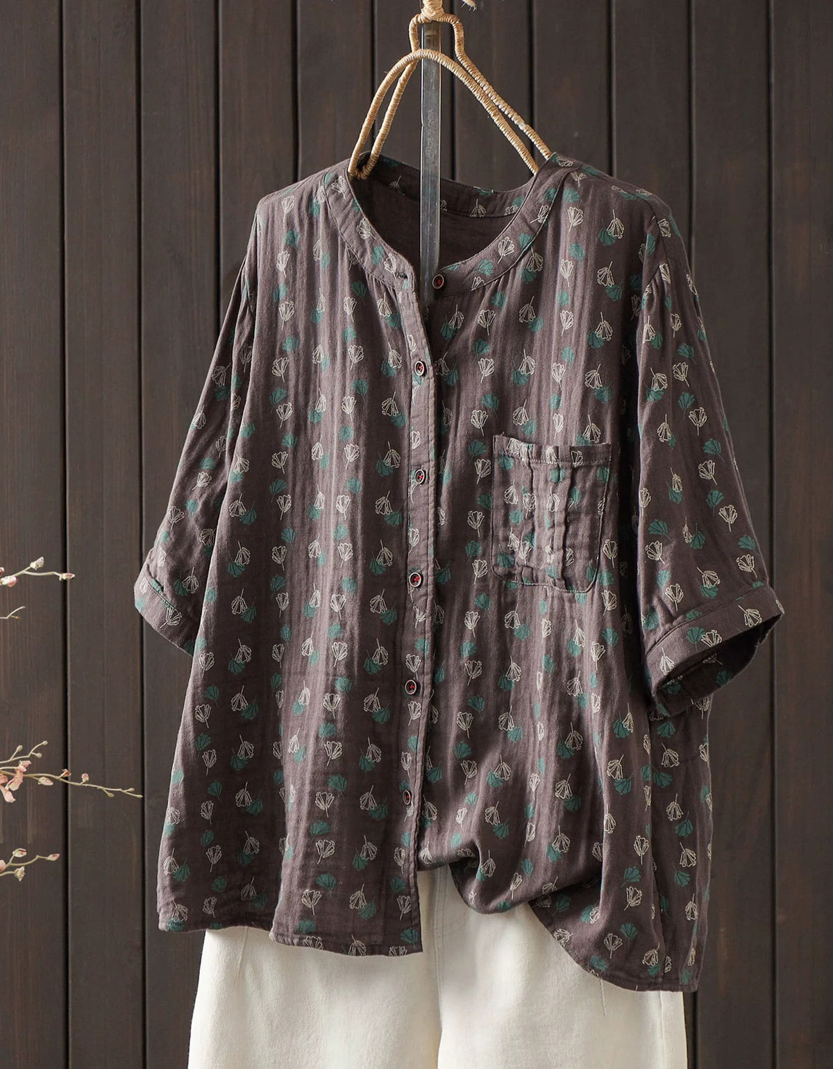 Women's Vintage Floral Print Button Up Blouse