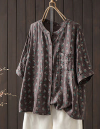 Women's Vintage Floral Print Button Up Blouse