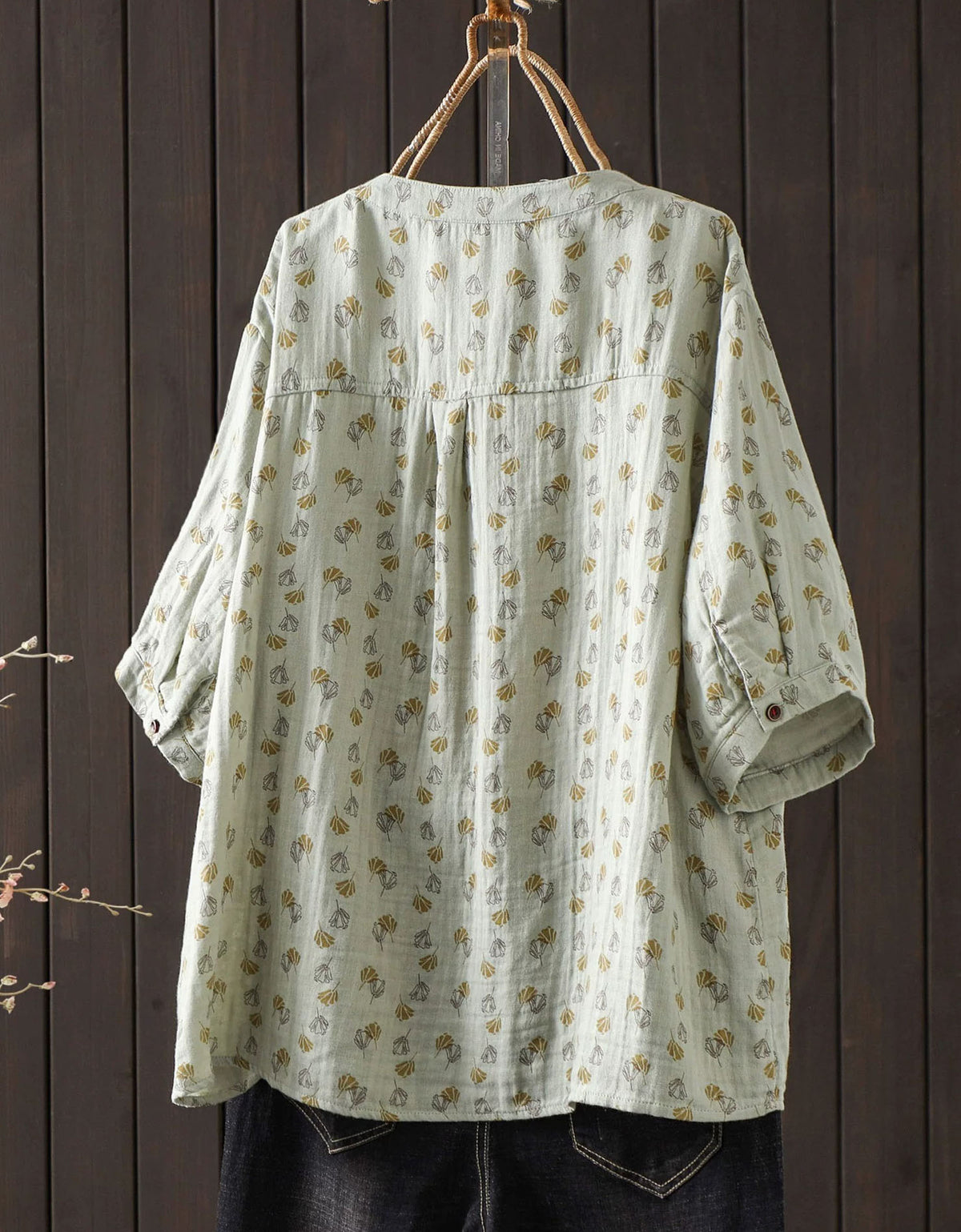 Women's Relaxed Floral Print Linen Blend Button Shirt