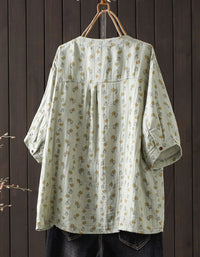 Women's Relaxed Floral Print Linen Blend Button Shirt