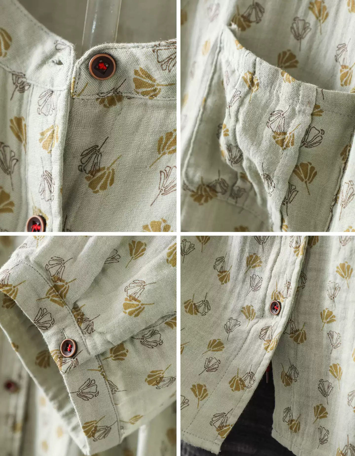 Women's Rustic Floral Print Linen Blend Casual Blouse