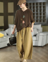 Women's long sleeve coffee hooded sweater with relaxed vintage-inspired design