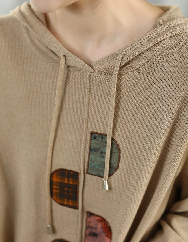 Women's patchwork knit hoodie styled for a casual everyday outfit