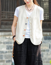 Women's Vintage Sleeveless Button-Down Ramie Linen Vest