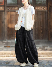 Women's Vintage Sleeveless Button-Down Ramie Linen Vest