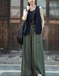 Women's Vintage Sleeveless Button-Down Ramie Linen Vest