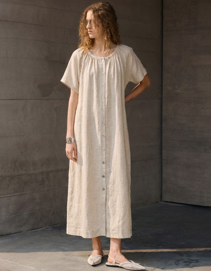 Relaxed fit linen maxi dress women fashion