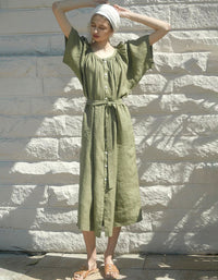 minimalist linen summer maxi dress with belt